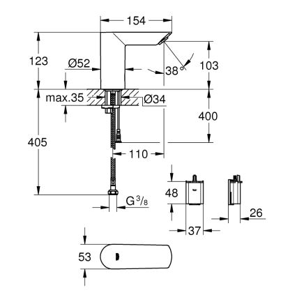GROHE 36452000 - Baterie electronică cu senzor infraroșu pentru lavoar BAU COSMOPOLITAN E, crom