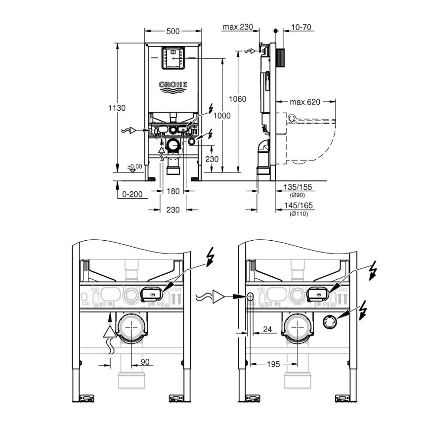 GROHE 36509SH0 - Set toaletă-bideu Sensia 4-în-1 RAPID SLX 1,13 m
