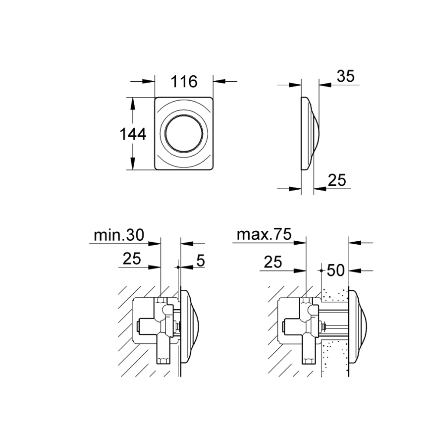 GROHE 37018SH0 - Placă de acționare SURF 116 × 144 mm, albă