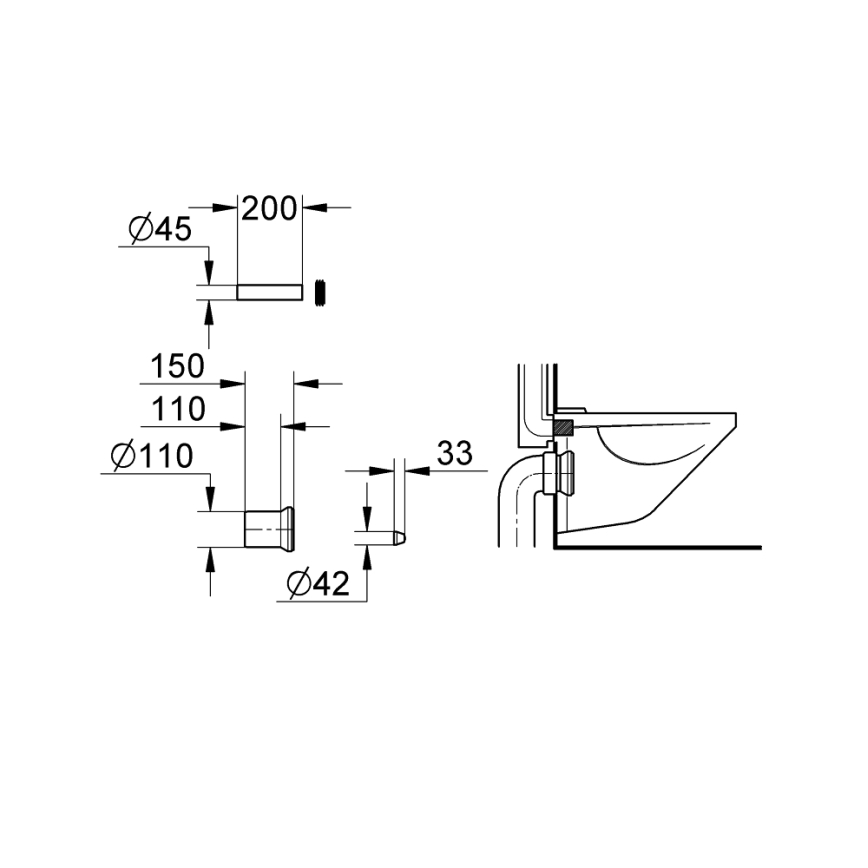 GROHE 37104K00 - Set de alimentare și evacuare pentru WC, negru