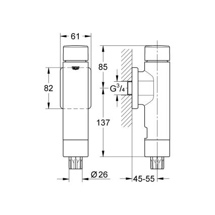 GROHE 37349000 - supapă de spălare cu presiune RONDO A.S. 3” crom lucios