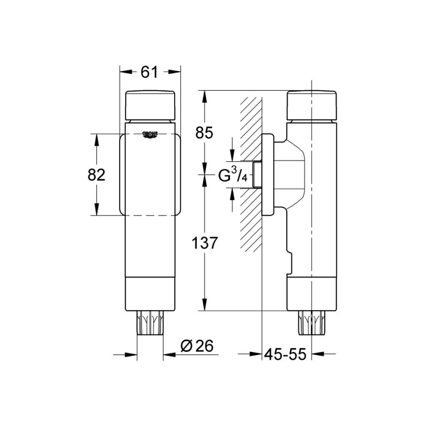 GROHE 37349000 - supapă de spălare cu presiune RONDO A.S. 3” crom lucios