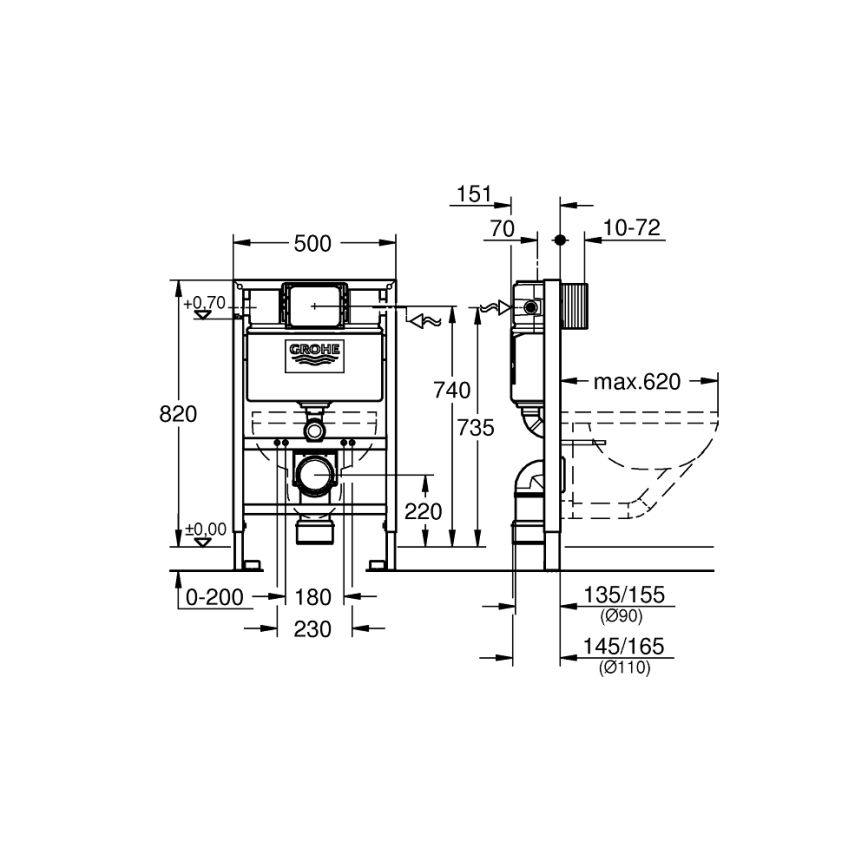 GROHE 38526000 - Cadru incastrat pentru WC Rapid SL 0,82 m, alb