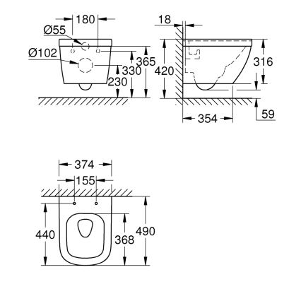 GROHE 39206000 - Vas WC suspendat EURO CERAMIC, 49 cm, ceramică albă