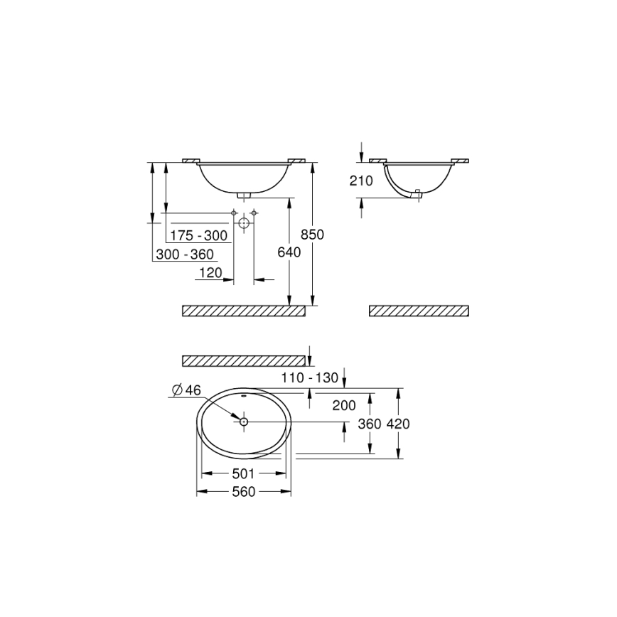 GROHE 39423000 - Lavoar încastrat BAU CERAMIC 560 × 420 mm, ceramică albă