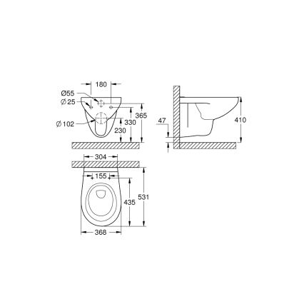 GROHE 39427000 - Vas WC suspendat BAU CERAMIC 368 x 531 mm ceramică/alb