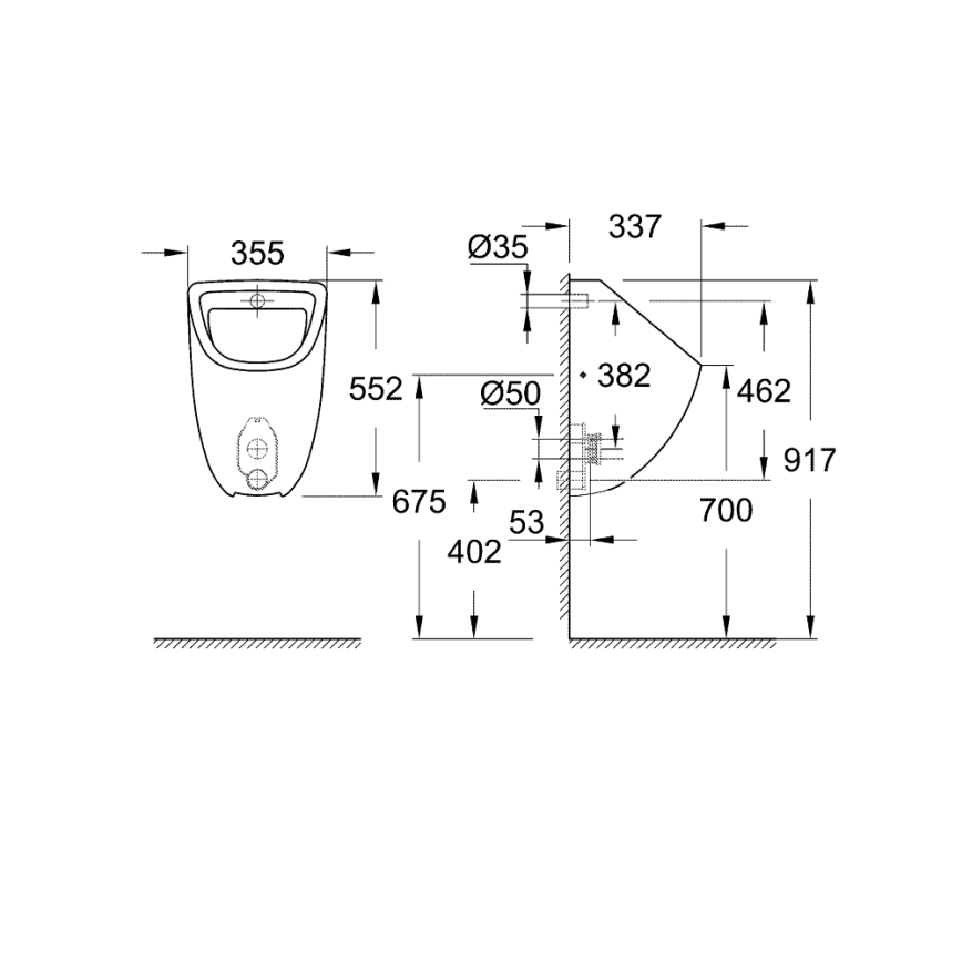 GROHE 39438000 - Pisuar BAU CERAMIC, ceramică, alb, 337 × 355 × 552 mm