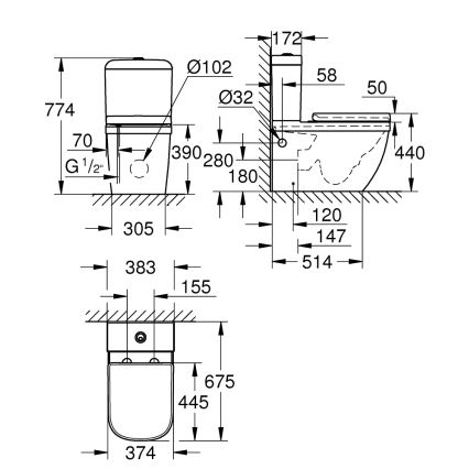 GROHE 39462000 - Set WC EURO CERAMIC, 67,5 x 37,4 x 77,4 cm, ceramică, alb