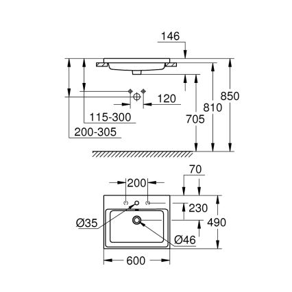 GROHE 3947900H - Lavoar CUBE CERAMIC 600 × 490 mm, din ceramică, alb