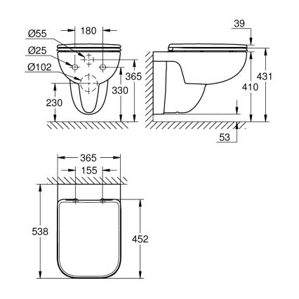GROHE 39815000 - Vas WC suspendat START EDGE, 53,8 x 36,5 cm, alb durabil