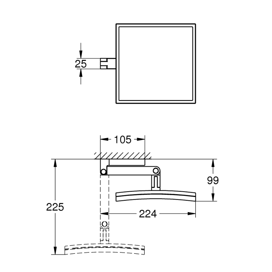 GROHE 40808000 - Oglindă cosmetică SELECTION CUBE 22,3 × 22,3 cm, crom lucios