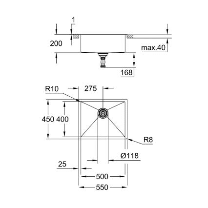 GROHE Chiuvetă de bucătărie K700 550 × 450 mm, inox - 31726SD0
