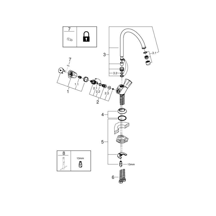 GROHE COSTA L - baterie pentru chiuvetă, crom lucios, 31831001