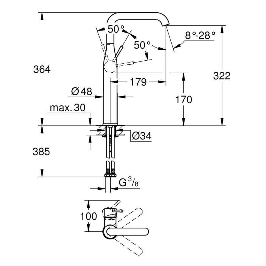 GROHE ESSENCE - baterie pentru lavoar, mărime XL, grafit - 32901AL1