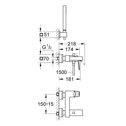 GROHE EUROCUBE 23141000 - Baterie pentru cadă DN 15, crom lucios
