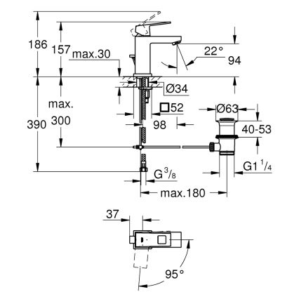 GROHE EUROCUBE 2339000E - Baterie pentru lavoar DN 15, crom lucios