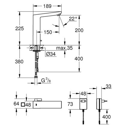 GROHE EUROCUBE E 36440000 - Baterie electronică pentru lavoar cu senzor infraroșu, DN 15, crom