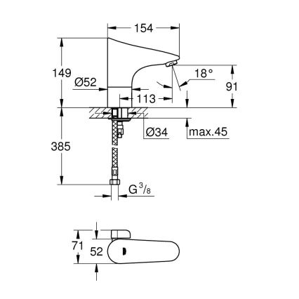 GROHE EUROPLUS E DN 15 - baterie electronică pentru lavoar, crom lucios (36207001)