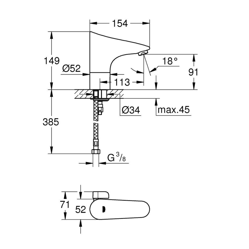 GROHE EUROPLUS E DN 15 - baterie electronică pentru lavoar, crom lucios (36207001)