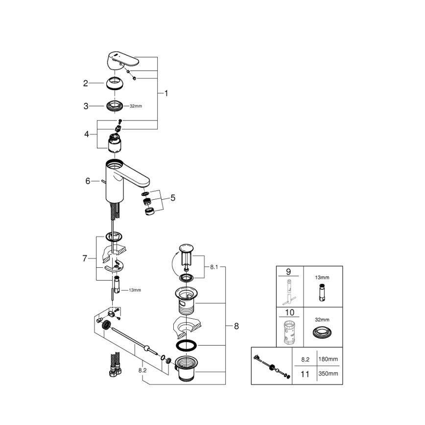 GROHE EuroSmart Cosmopolitan 2339600E – baterie pentru lavoar DN 15, mărime M, crom