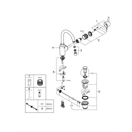 GROHE FEEL Baterie pentru lavoar, mărime L, crom lucios - 32723001