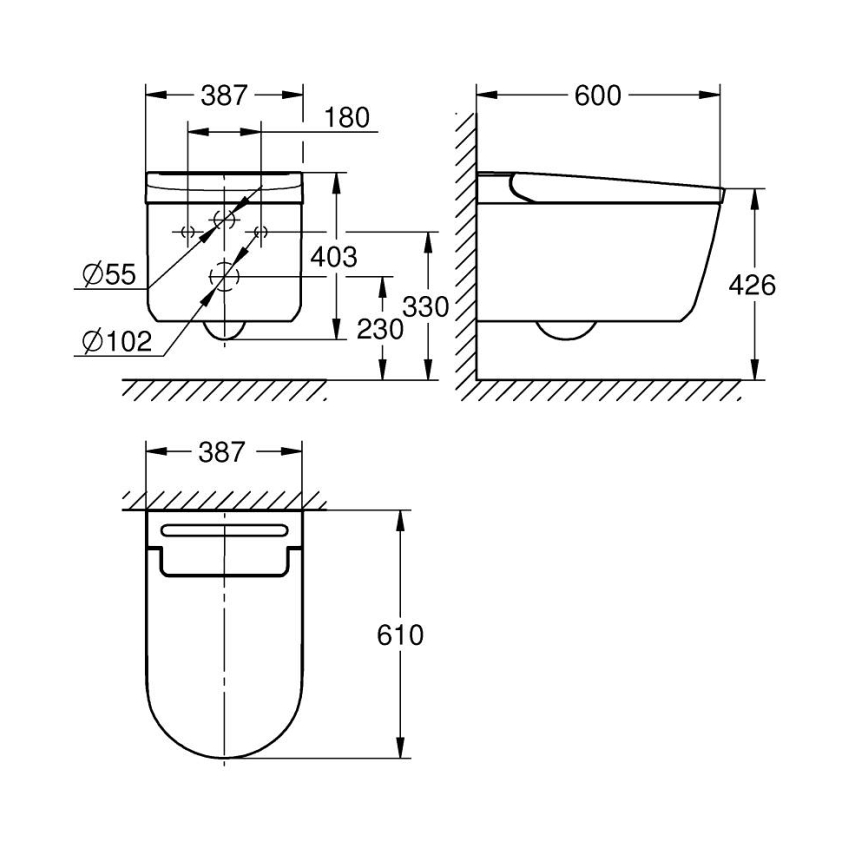 GROHE SENSIA 36507SH0 - Toaletă cu duș, 600 × 387 × 403 mm, ceramică, alb