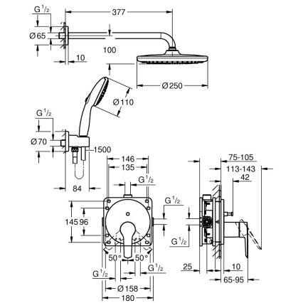 GROHE START VITALIO START 250 - Sistem de duș încorporat, crom 25292000
