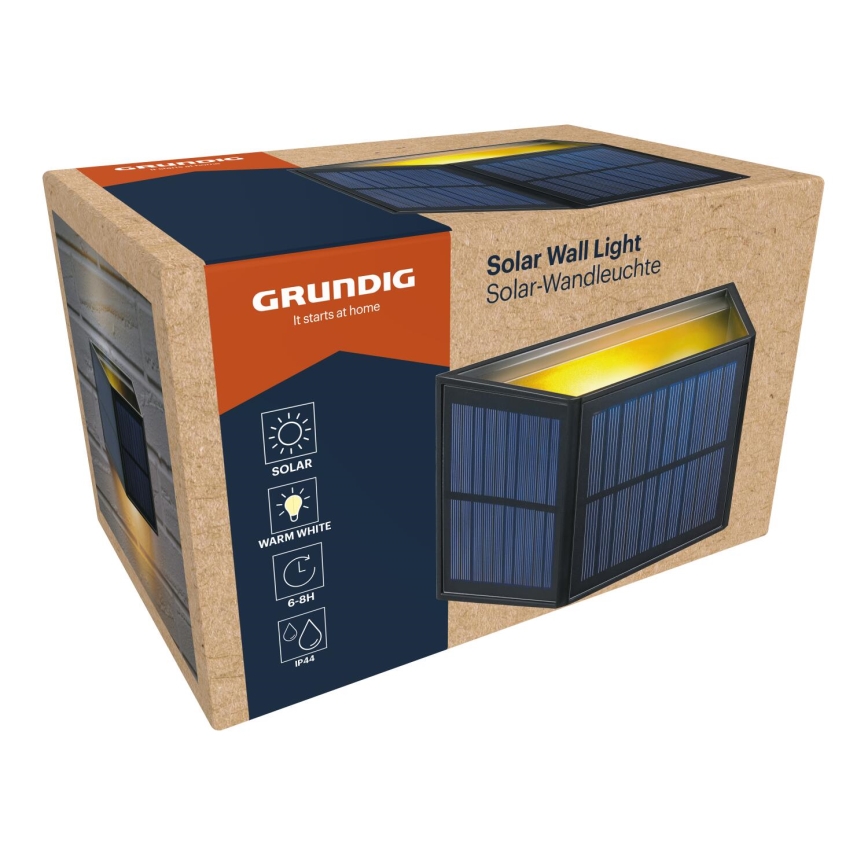 Grundig - Aplica solară de perete cu LED, 3,7 V, 1800 mAh, IP44