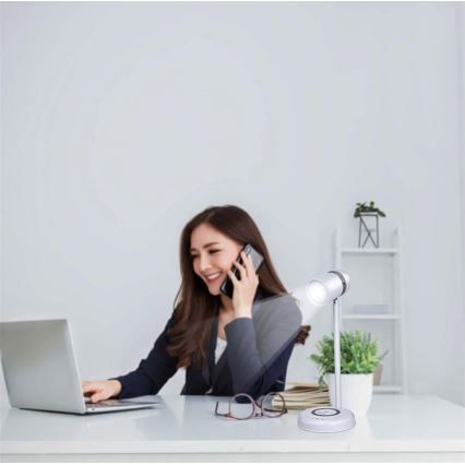 Grundig - Lampă de birou LED 3-în-1 cu încărcare wireless și difuzor, LED/15W/5V