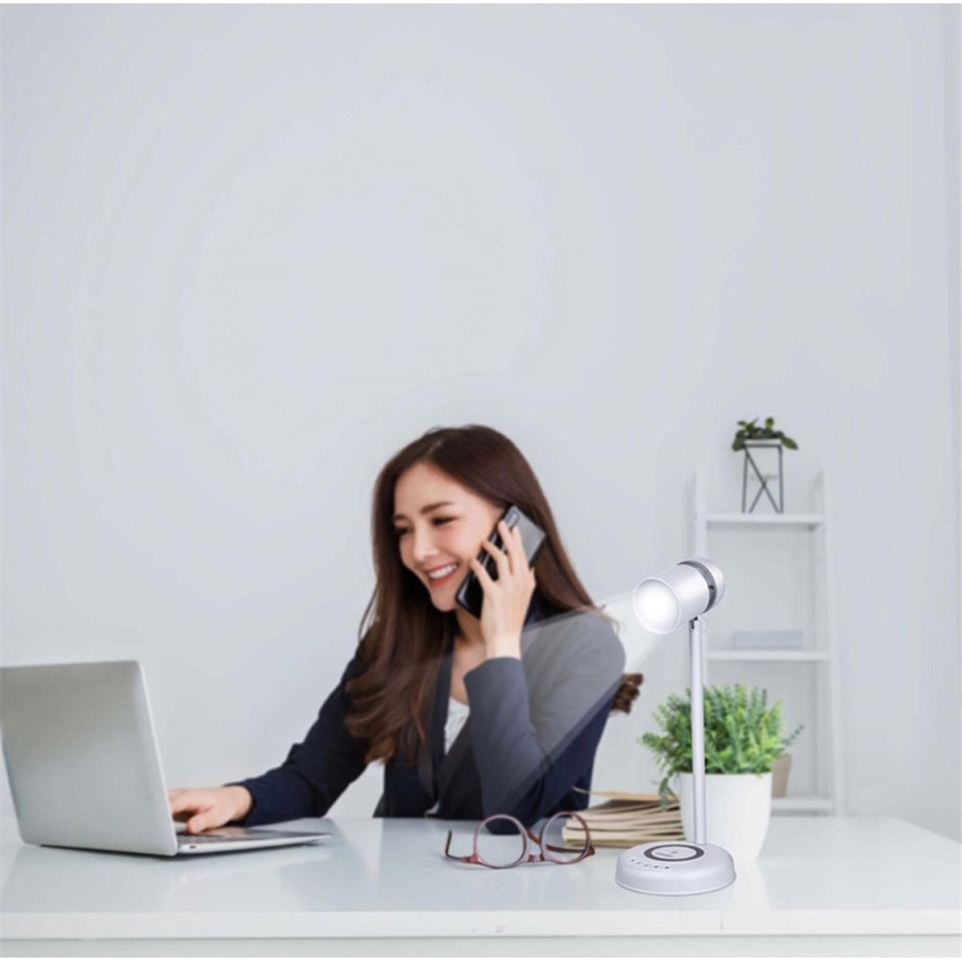 Grundig - Lampă de birou LED 3-în-1 cu încărcare wireless și difuzor, LED/15W/5V