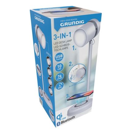 Grundig - Lampă de birou LED 3-în-1 cu încărcare wireless și difuzor, LED/15W/5V