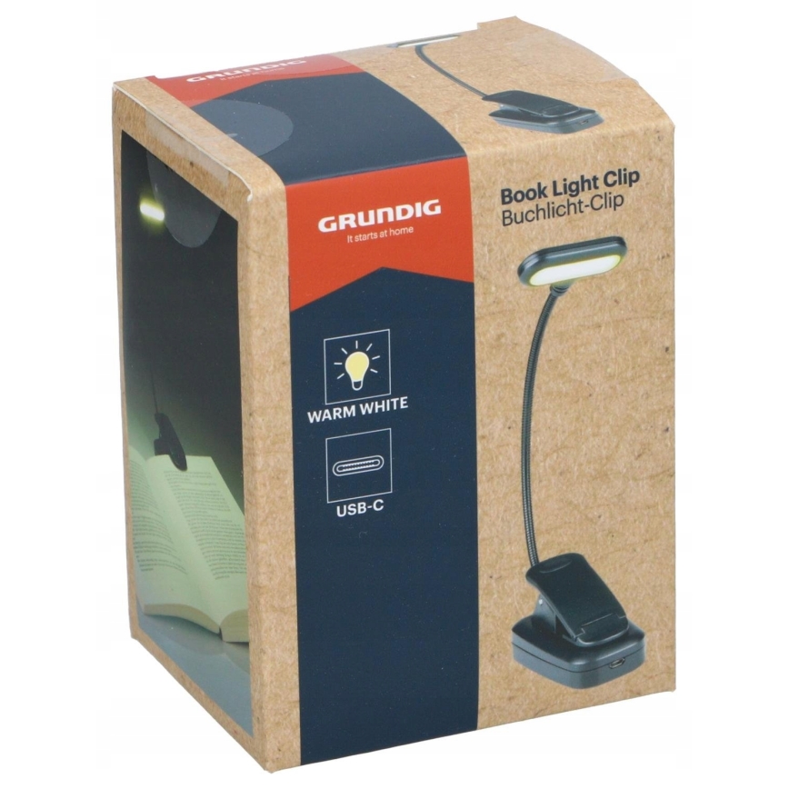 Grundig - Lampă de birou LED reîncărcabilă cu clemă, 5V, 400 mAh, negru