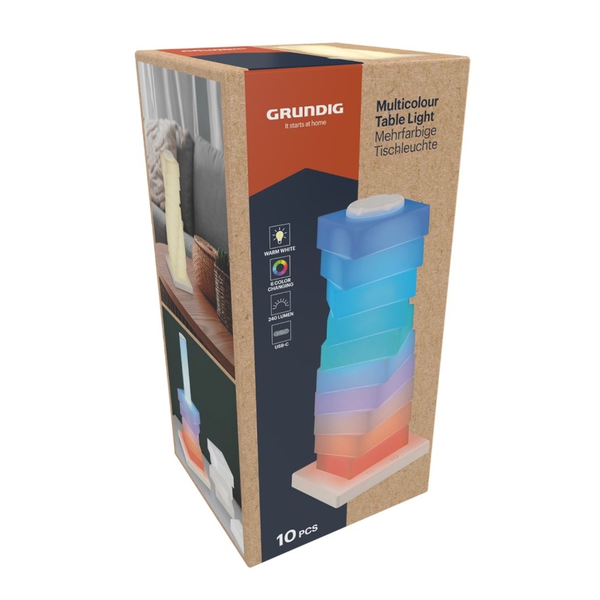 Grundig - Lampă de birou LED RGB tactilă, 4W/5V