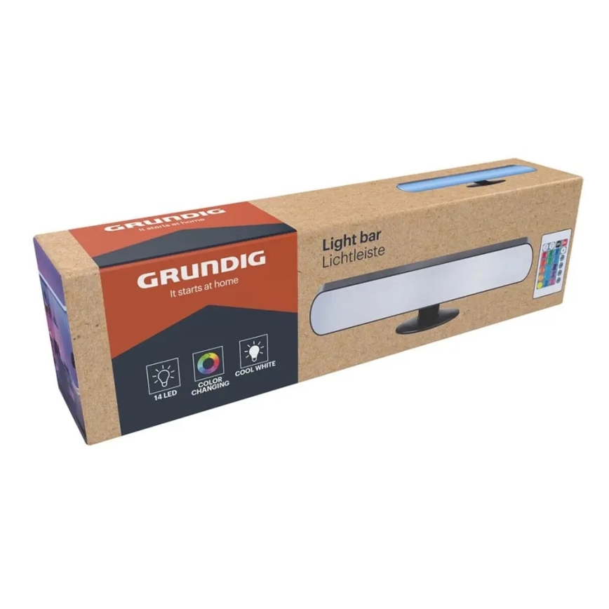 Grundig - Lampă de birou LED RGBW dimabilă, 0,7 W / 5 V, neagră, cu telecomandă