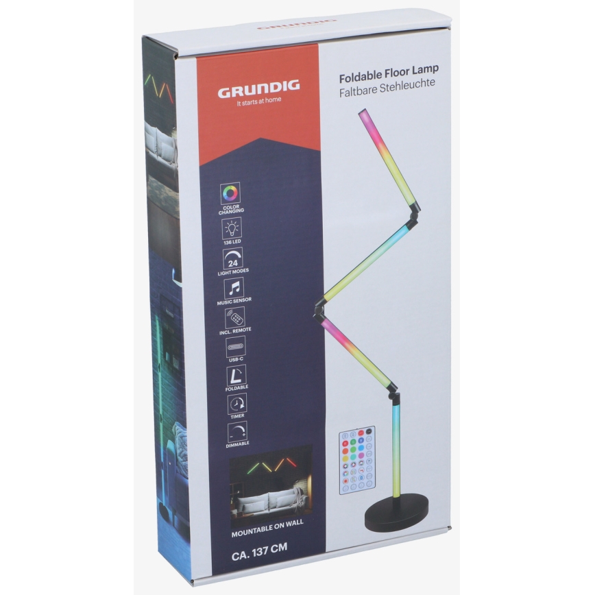 Grundig - Lampă LED de podea RGB reglabilă, 2 în 1, LED/230V + telecomandă