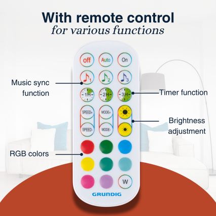 Grundig - Lampă de podea LED RGBW reglabilă LED/6W/230V + telecomandă