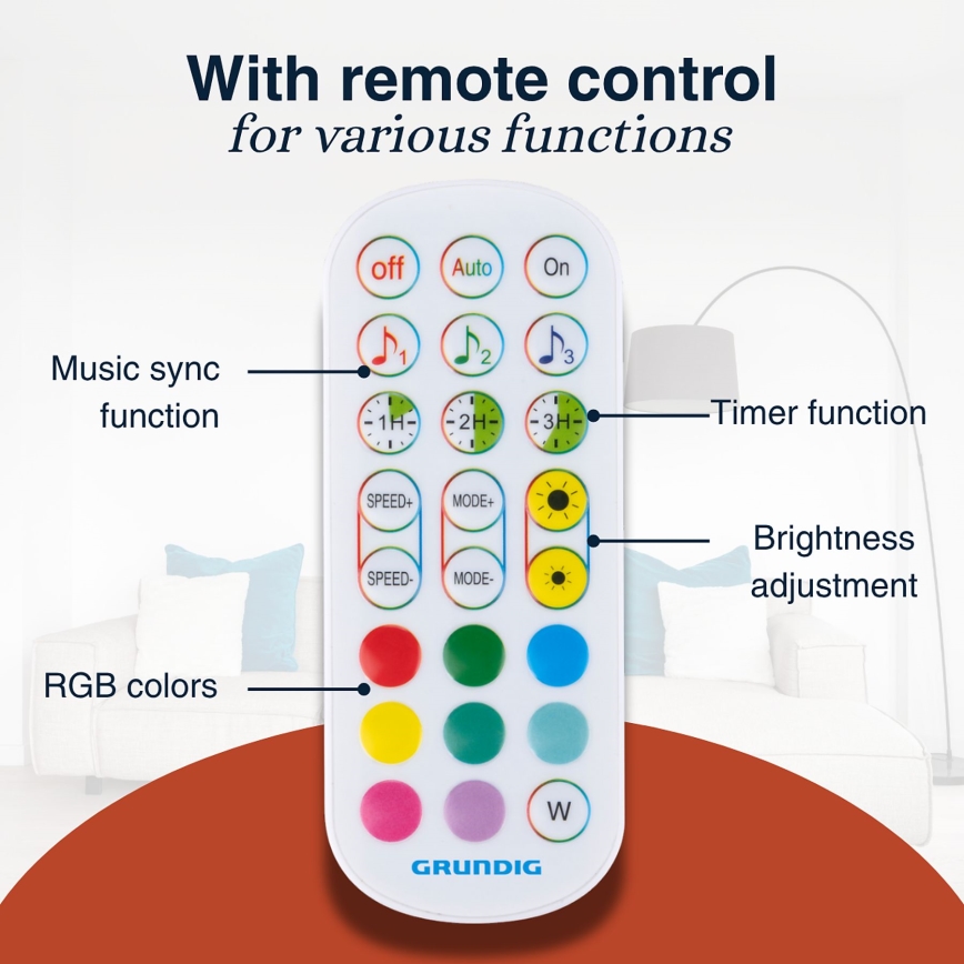 Grundig - Lampă de podea LED RGBW reglabilă LED/6W/230V + telecomandă