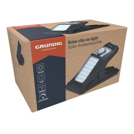 Grundig - Lampă solară LED cu senzor de mișcare și amurg CLIP-ON LED/9W/3,7V 1500 mAh IP44
