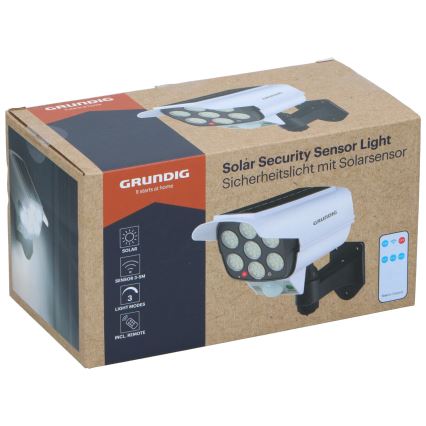 Grundig - Machetă de cameră de supraveghere solară cu LED și senzor, 1,2 V 800 mAh + telecomandă