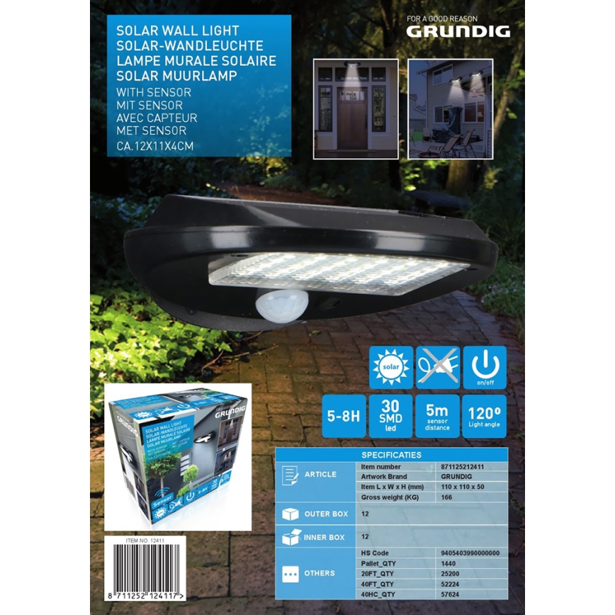 Grundig - SET 2x LED lampă solară de perete cu senzor de mișcare și crepuscul LED/3,2V 600 mAh