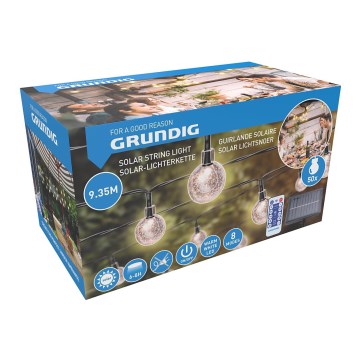 Grundig - Șir solar LED dimabil 50xLED/8 funcții 9,35m alb cald 1200 mAh IP44 + telecomandă