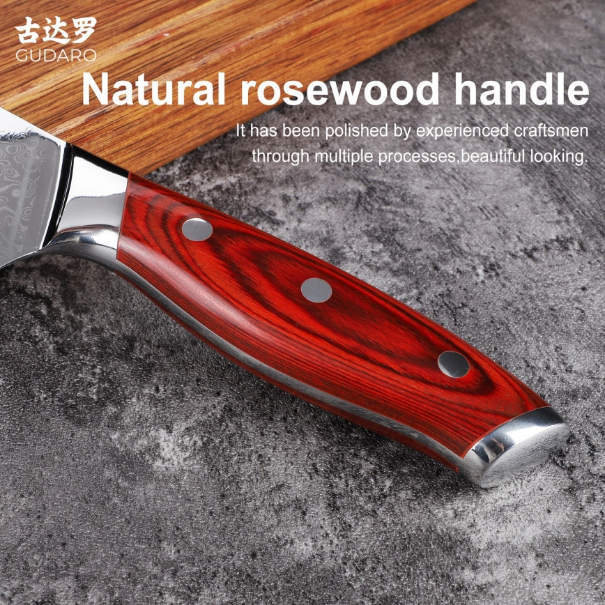 Gudaro - Cuțit cleaver de bucătărie KENSHO 6,5, din oțel damasc, 67 de straturi, lungime 16,2 cm