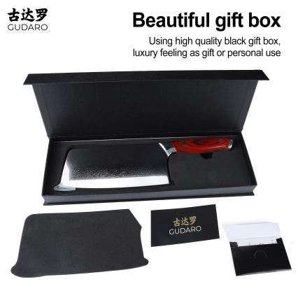 Gudaro - Cuțit cleaver de bucătărie KENSHO 6,5, din oțel damasc, 67 de straturi, lungime 16,2 cm