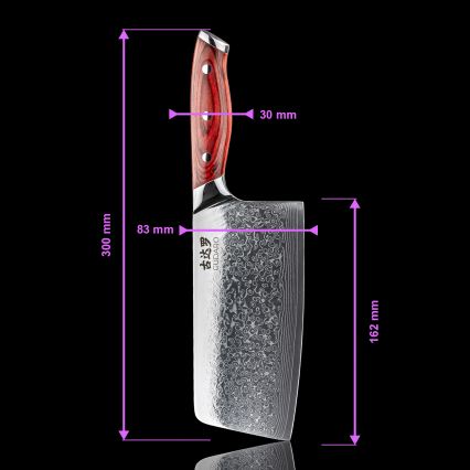 Gudaro - Cuțit cleaver de bucătărie KENSHO 6,5, din oțel damasc, 67 de straturi, lungime 16,2 cm