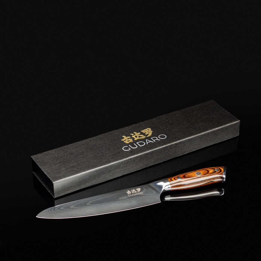 Gudaro - Cuțit de bucătar FENG din oțel Damasc 8, 67 de straturi de oțel, lungime 20 cm