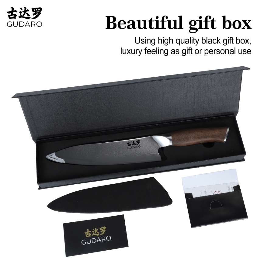 Gudaro - Cuțit de bucătar TAKUMI damasc 8, 67 straturi de oțel, lungime 20 cm, mâner din nuc