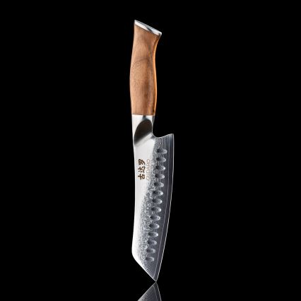 Gudaro - Cuțit Santoku din oțel damasc TAKUMI 7, 67 de straturi de oțel, lungime 17,5 cm, mâner din nuc