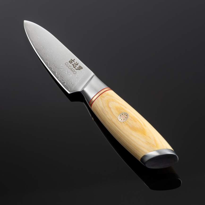 Gudaro - Cuțit de bucătărie HIKARI, lamă Damasc 3,5, 67 de straturi de oțel, lungime 9,5 cm