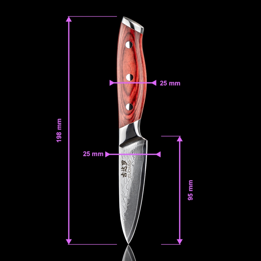 Gudaro - Cuțit de bucătărie KENSHO din oțel damasc, 3,5, 67 de straturi de oțel, lungime 9,5 cm