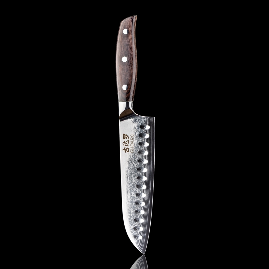 Gudaro - Cuțit de bucătărie Santoku SHIRO 7, oțel damasc, 67 de straturi, lungime 17,5 cm